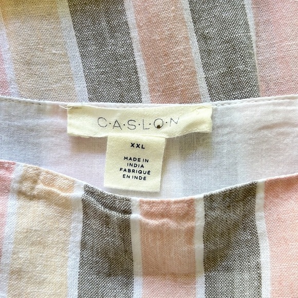 Caslon Cabana Stripe Linen Lattice Trim Tiered Maxi Dress Vertical Stripes - Picture 10 of 14